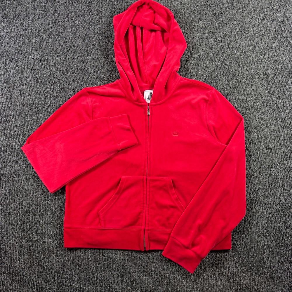 Juicy by Juicy Couture Velour Full Zip Hoodie Women's XL Crown Logo Red